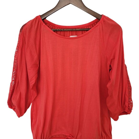 New York Laundry Top Womens Size M Orange Crochet Shoulder 3/4 Sleeve - Picture 4 of 9